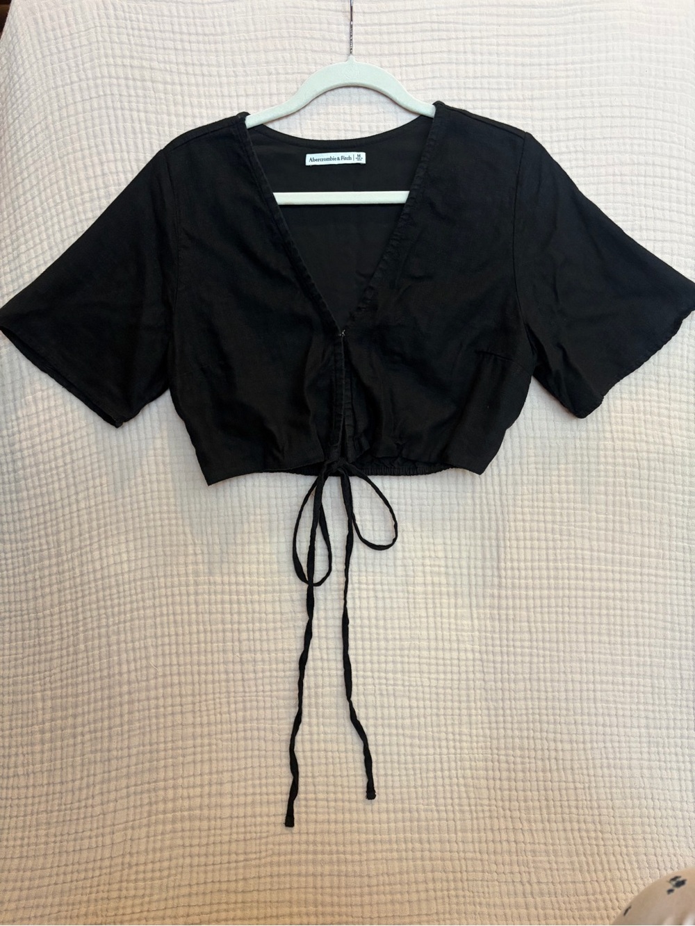 Abercrombie & Fitch Black Linen Blend Tie Front Crop Top Blouse M